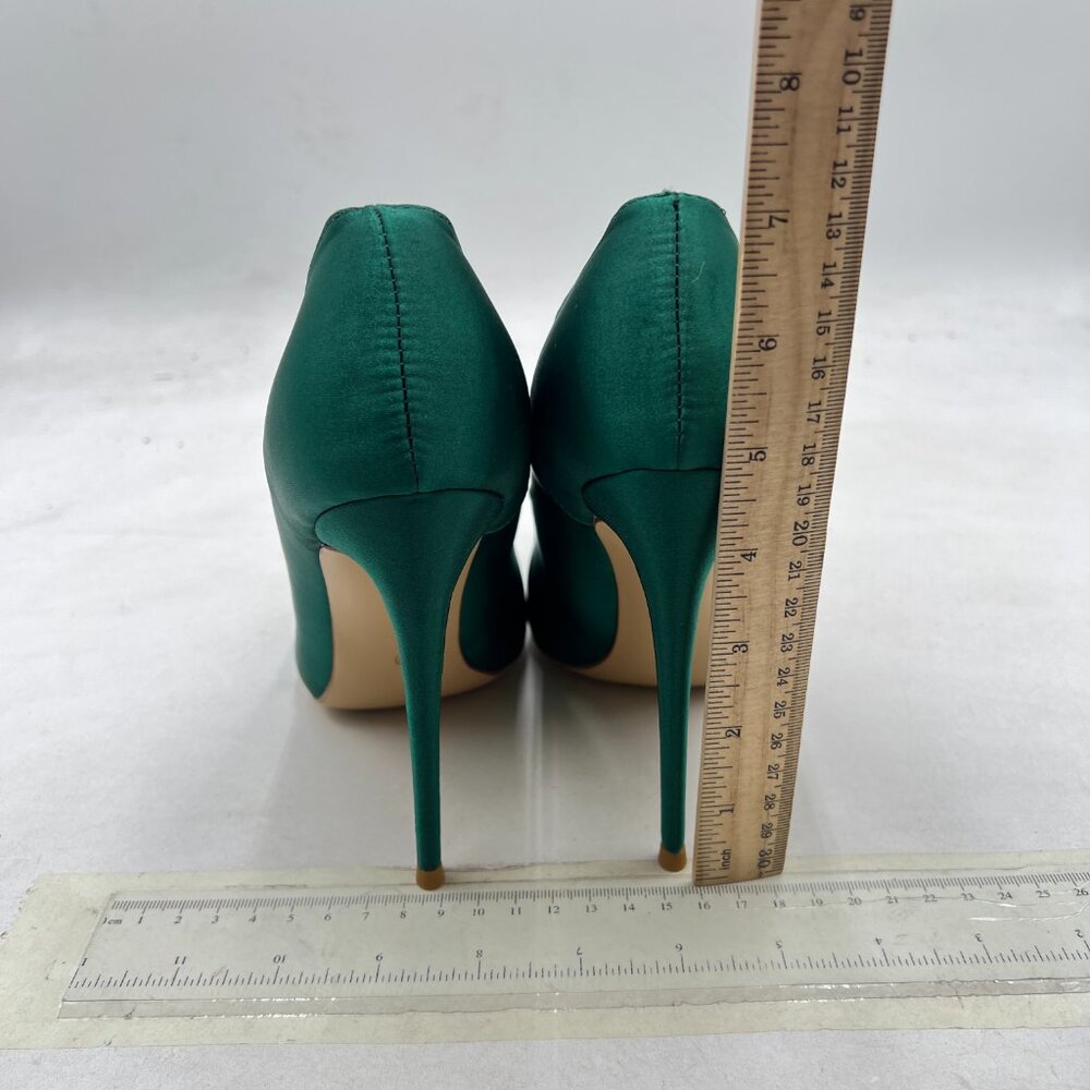 FSJ Turquoise Satin High Heels Pumps Pointed Toe Stilettos Slip On Formal Shoes - Picture 4 of 7